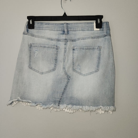 Cp Jeans Denim Skirt Crochet Light Wash Lace Size 9 Short Mini Distressed EUC - Picture 4 of 11